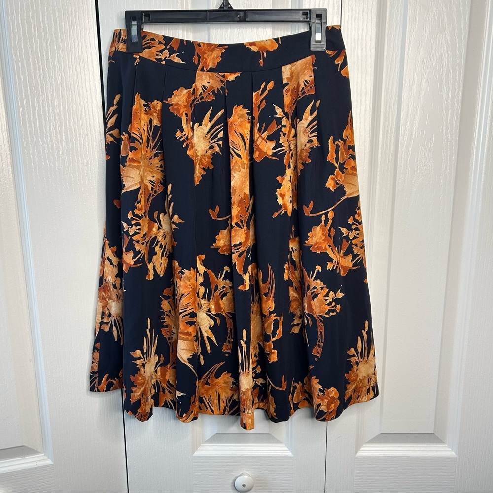 Lulu’s‎ Women’s Black & Orange Floral Knee Length Skirt Size Medium M Lined